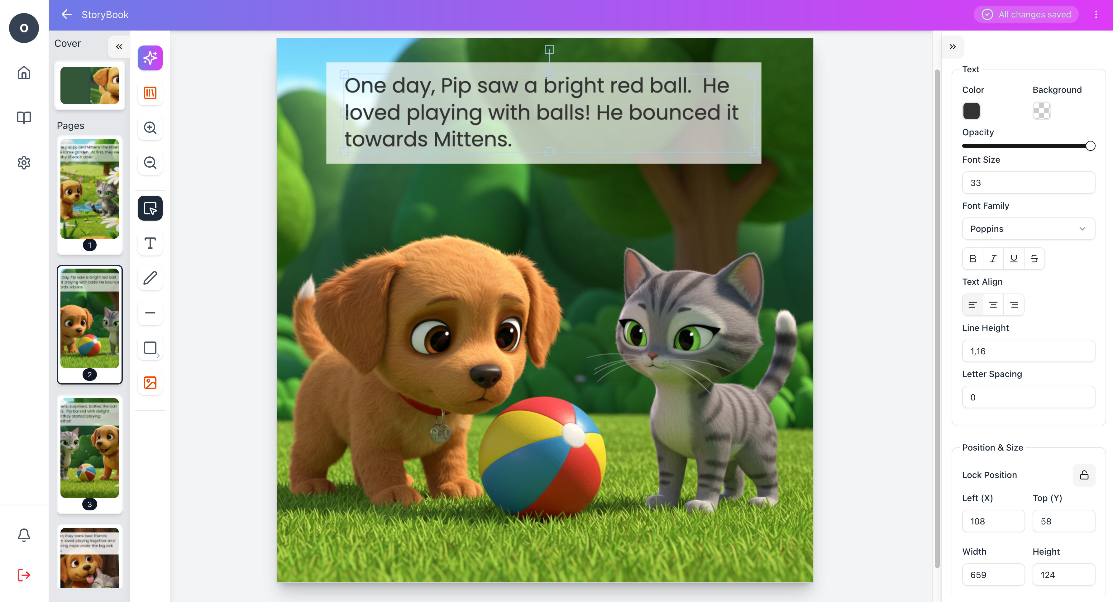 Screenshot of the BooksGenie.ai Children story book creator