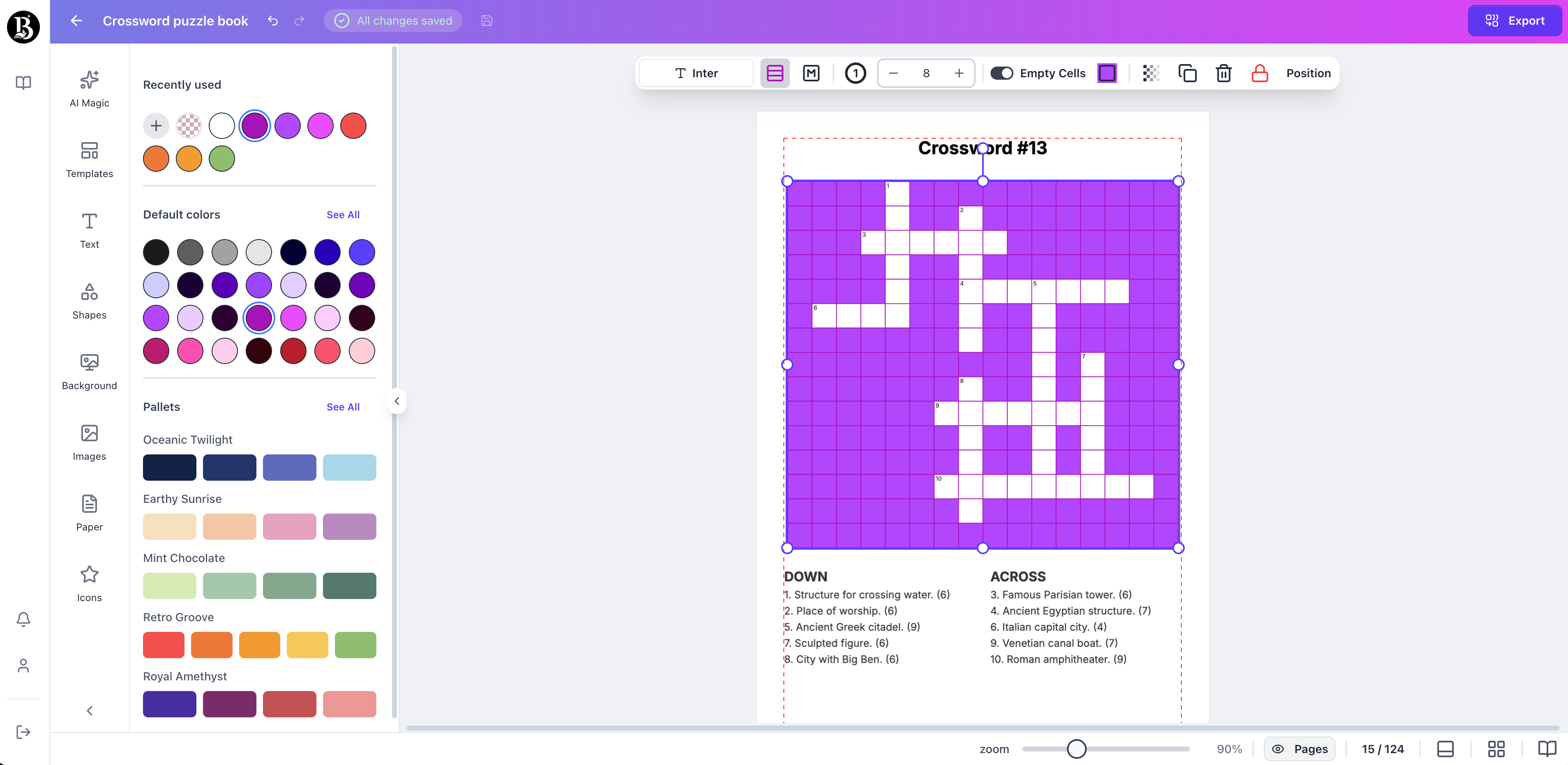 crossword page generated with booksgenie.ai