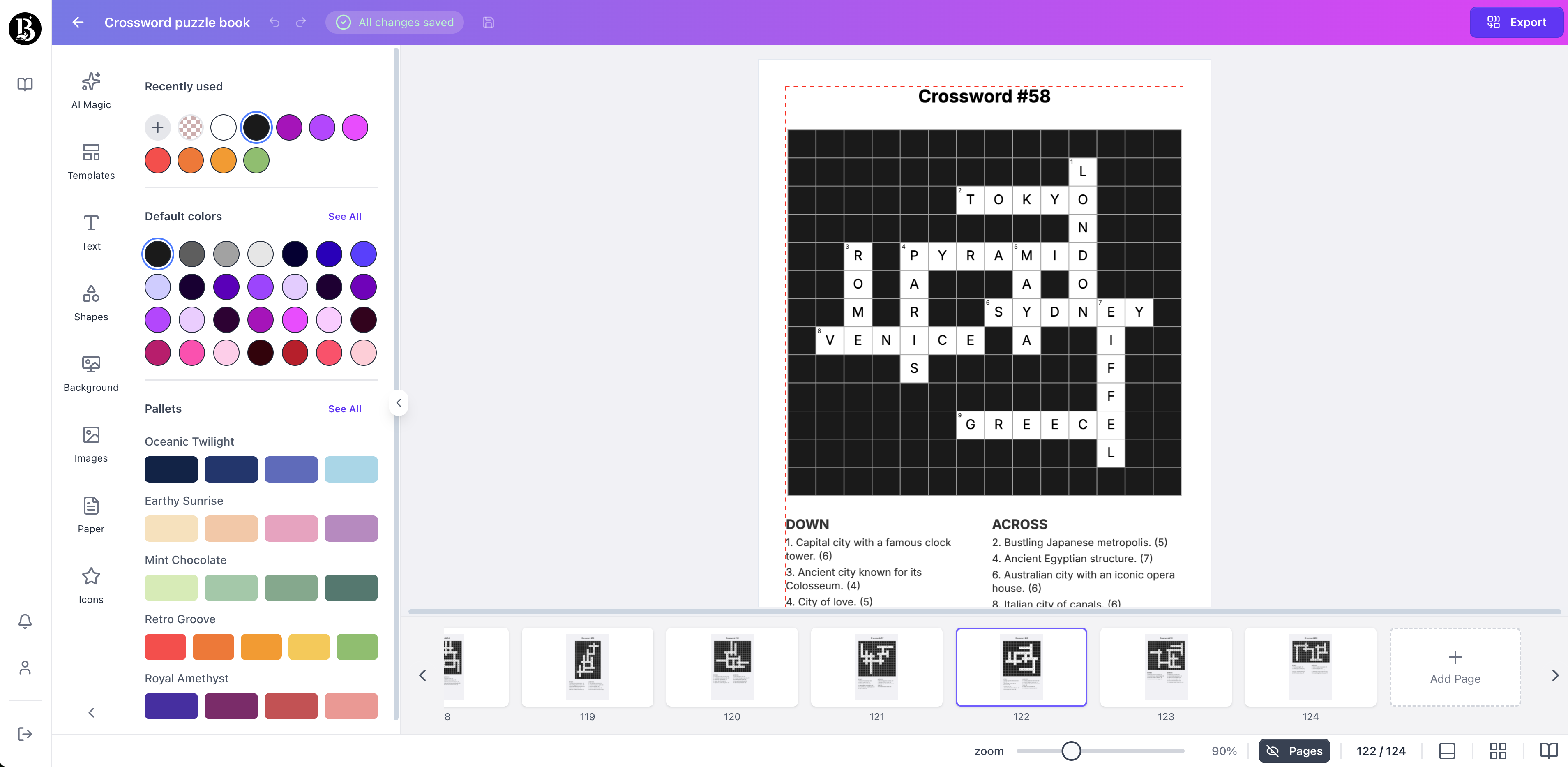 crossword page generated with booksgenie.ai