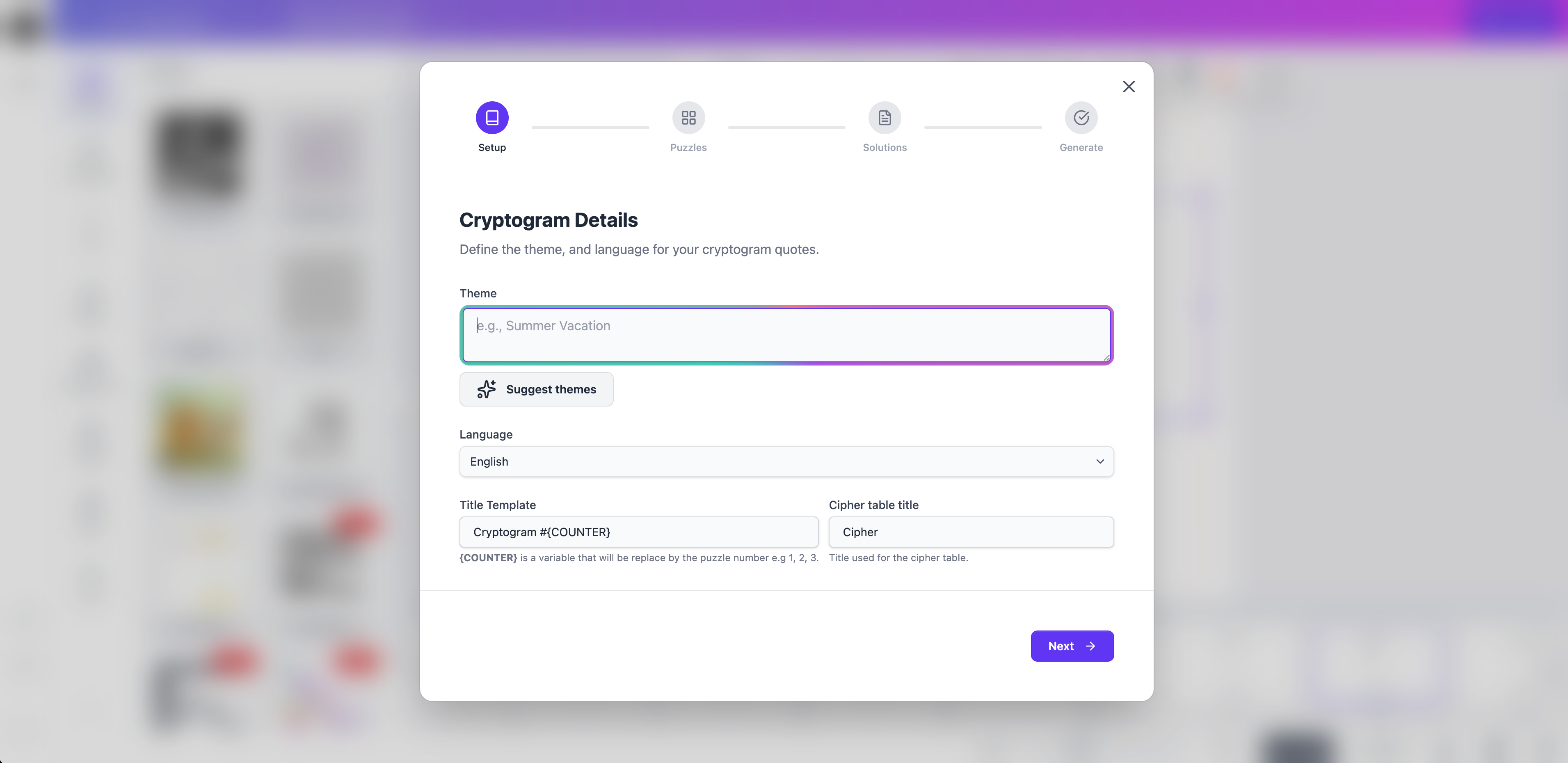Booksgenie.ai generate cryptogram wizard