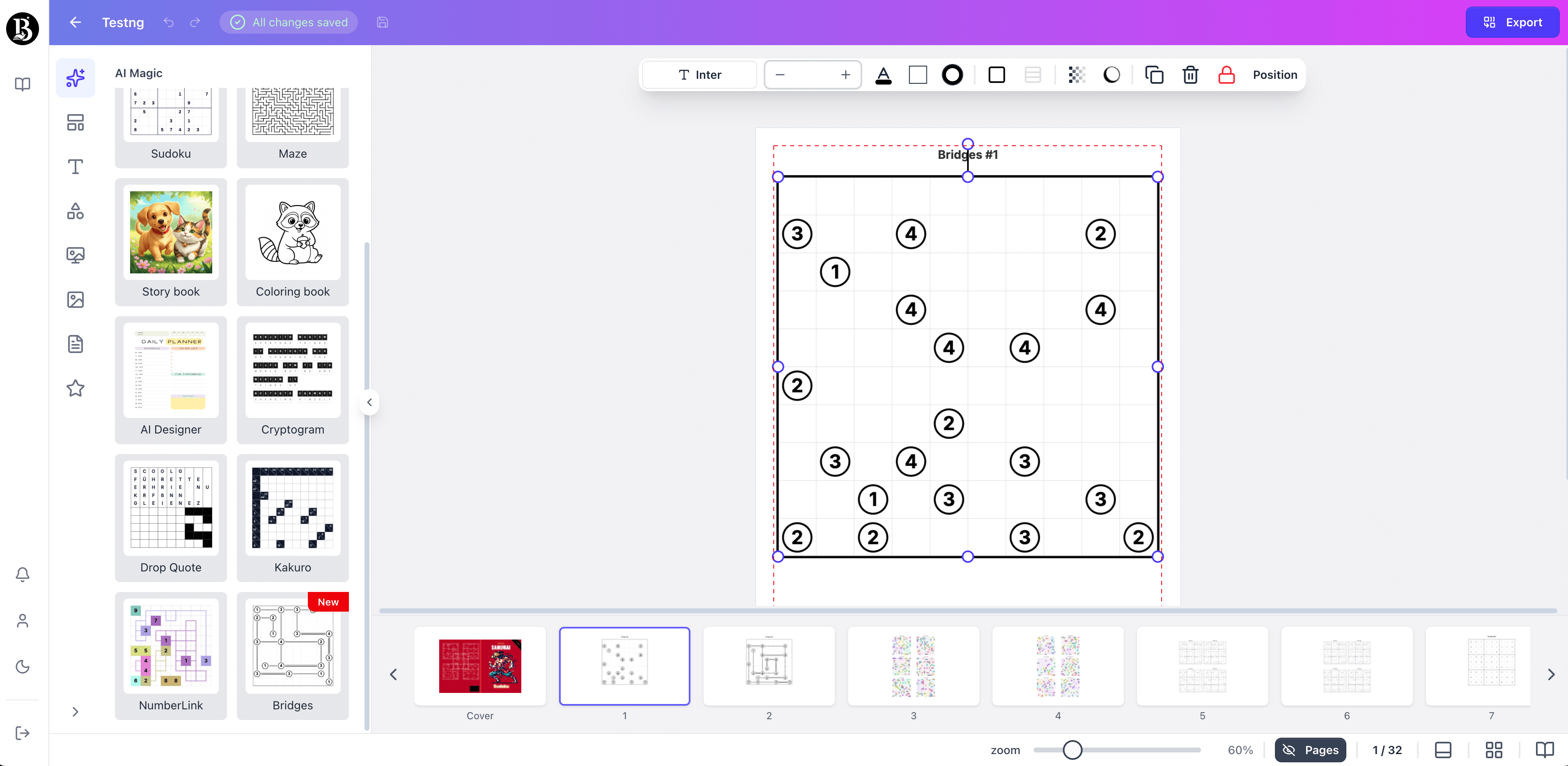 Bridges puzzle page generated with booksgenie.ai