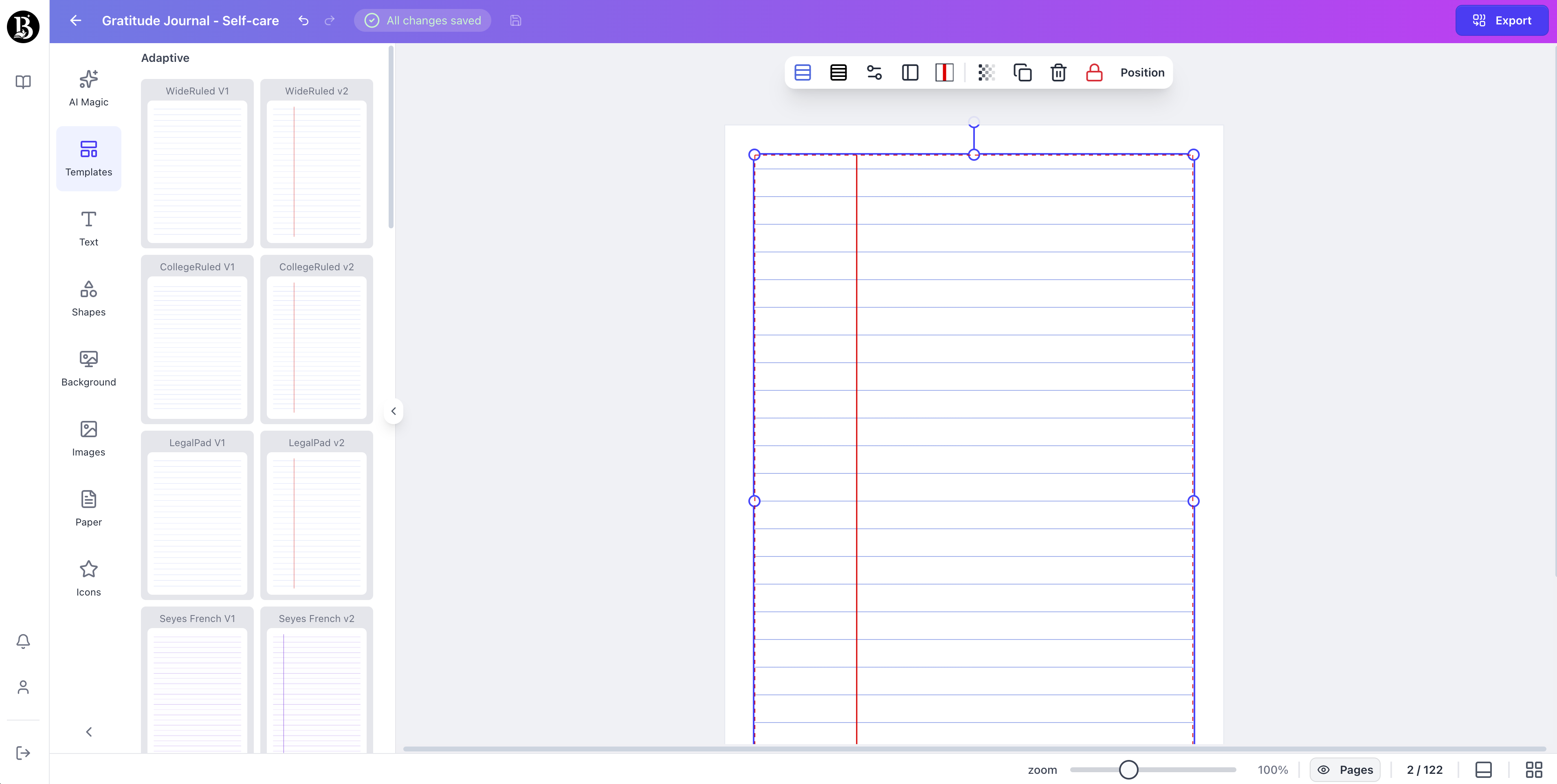 booksgenie.ai generated AI journal page
