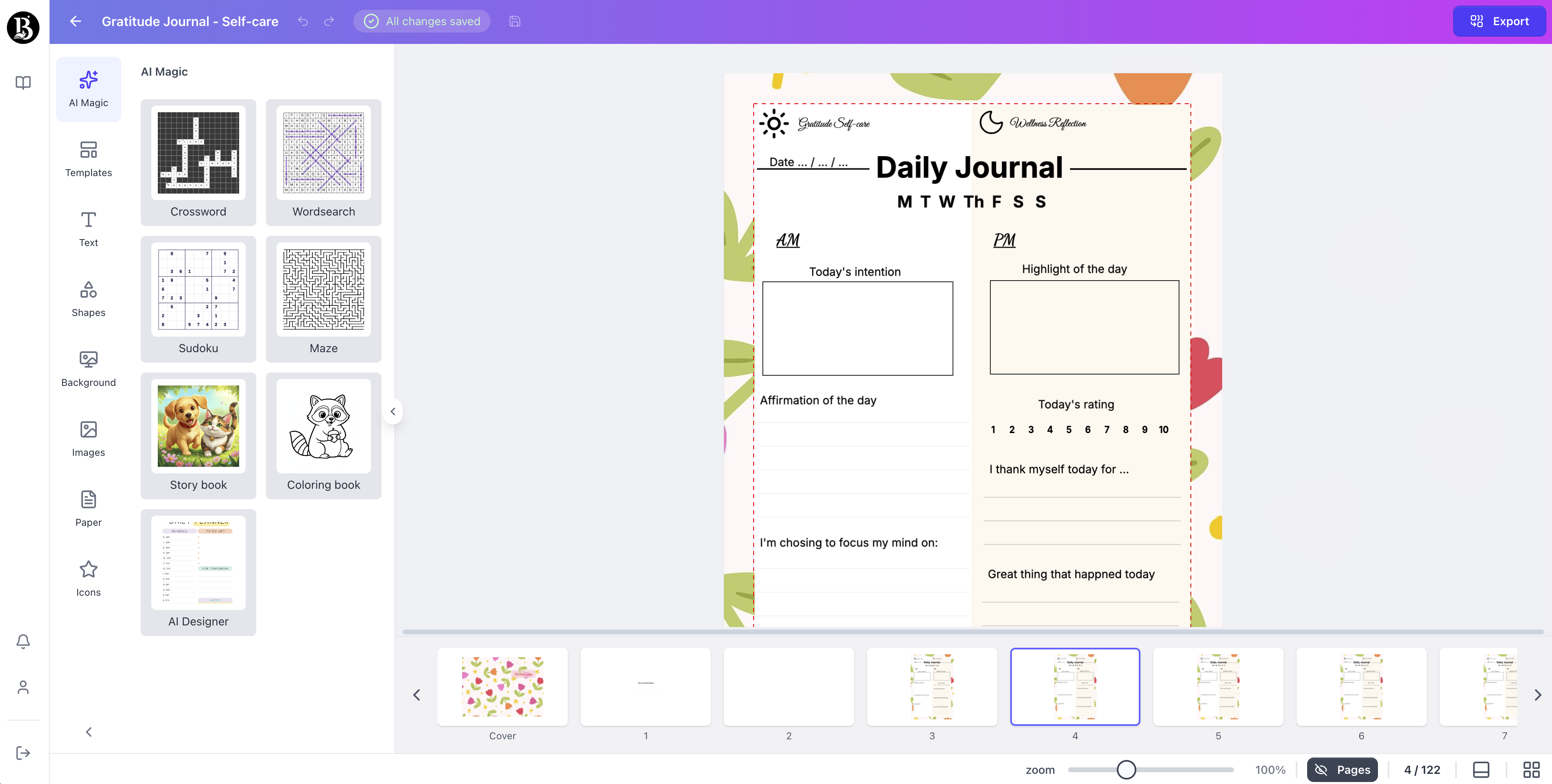 ooksgenie.ai generated planner page