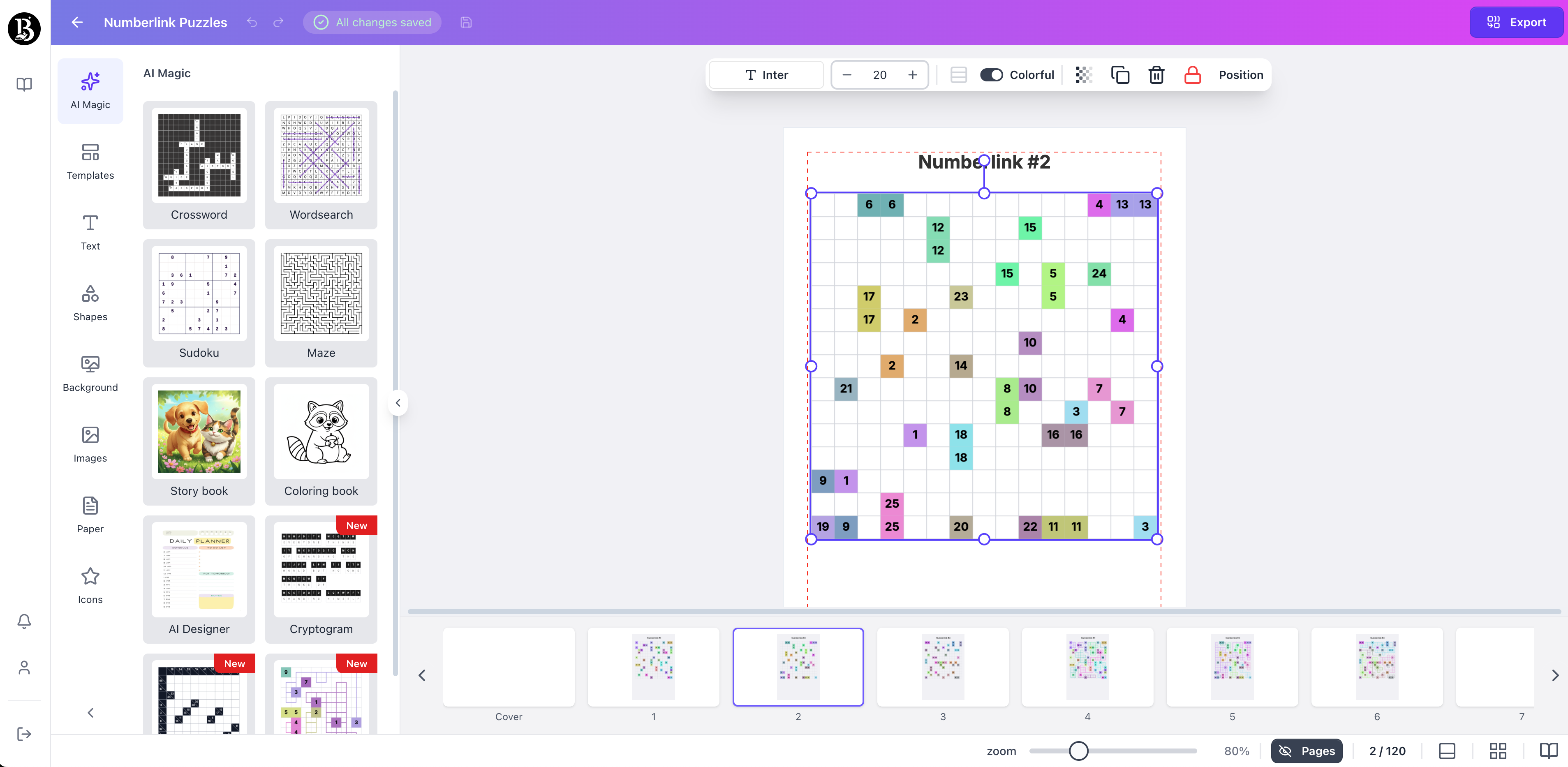 Numberlink puzzle page generated with booksgenie.ai