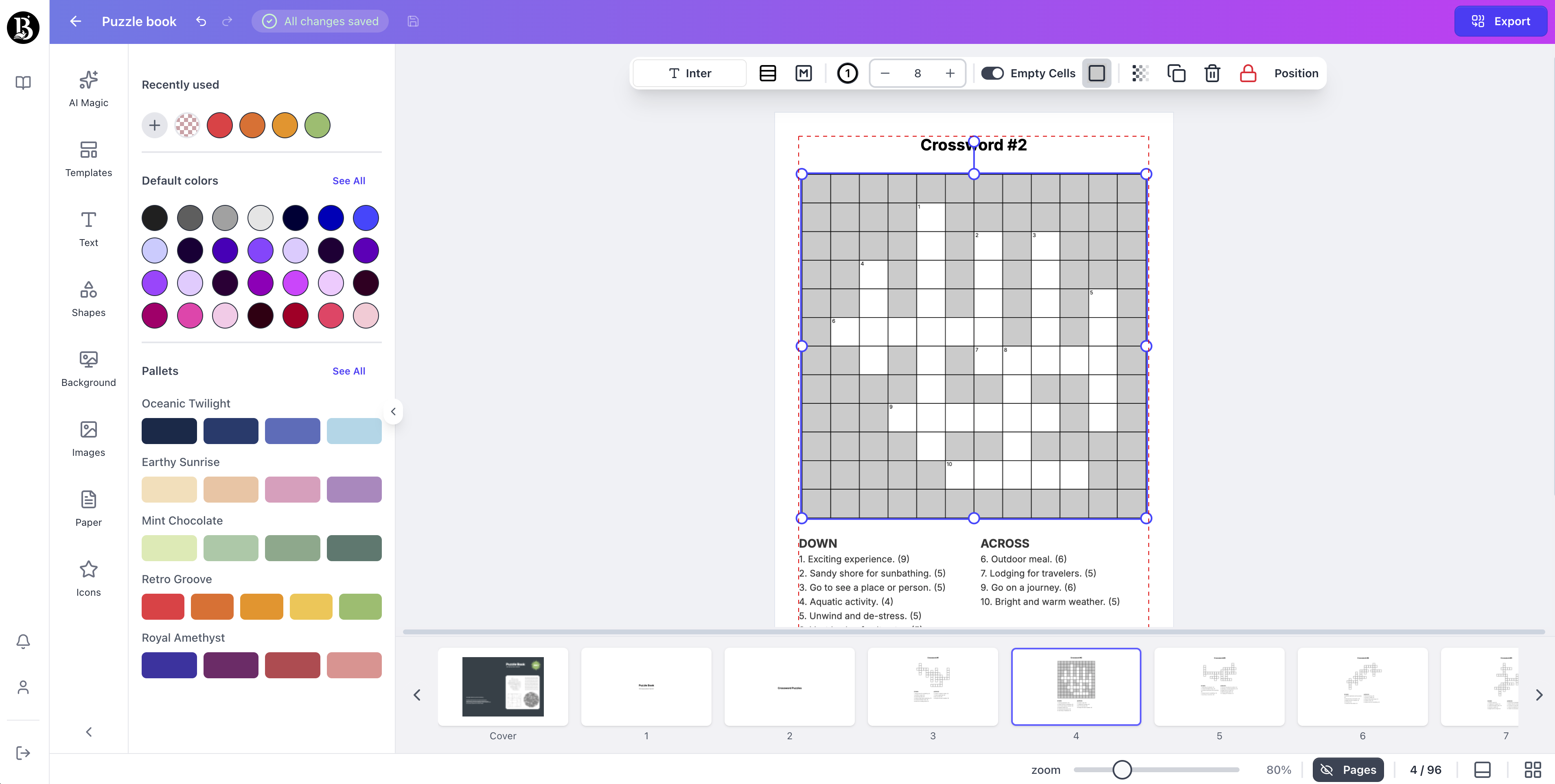 Screenshot of the BooksGenie.ai Puzzle Crossword book creator