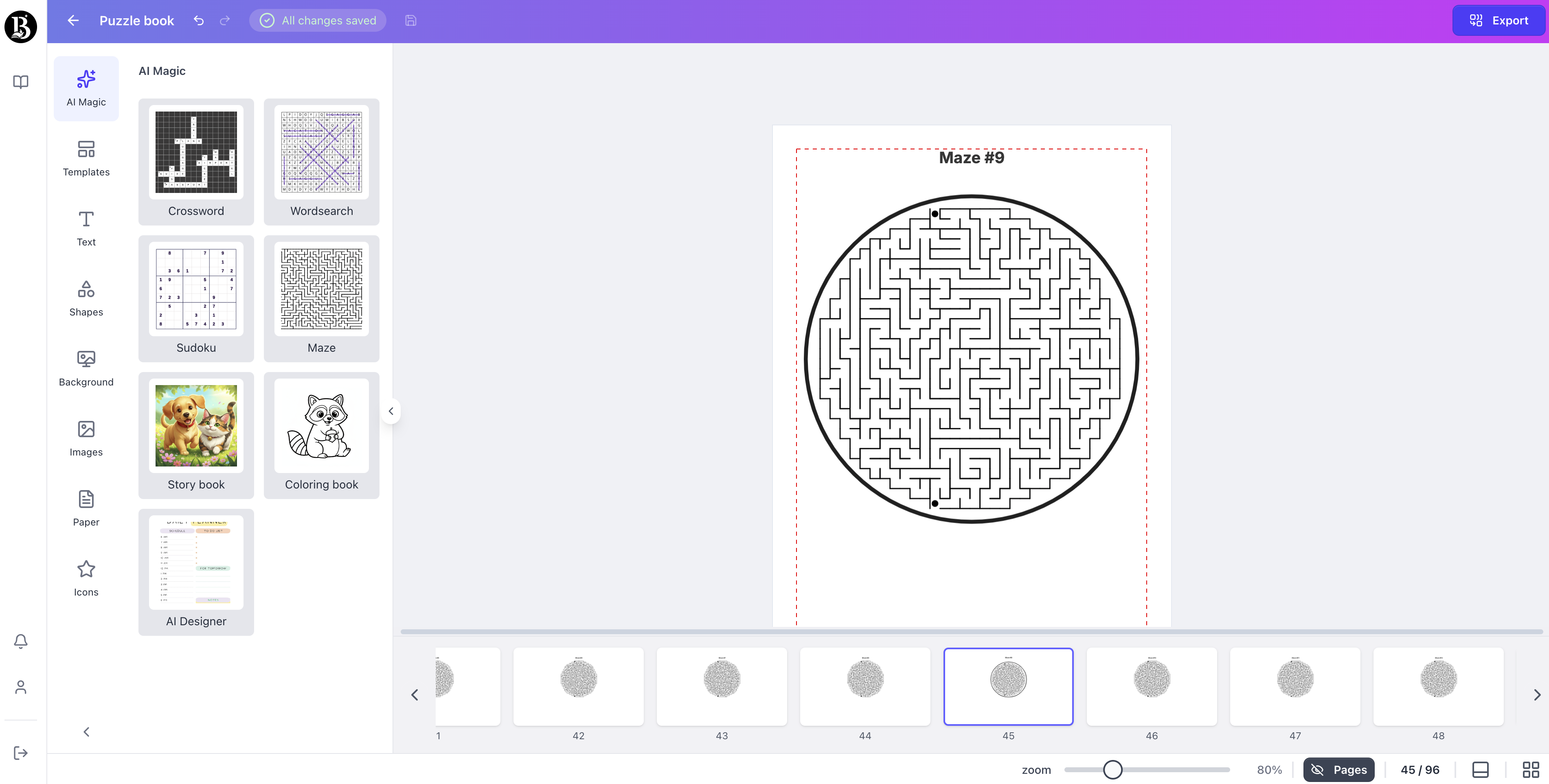 booksgenie.ai KDP crossword Puzzle screenshot