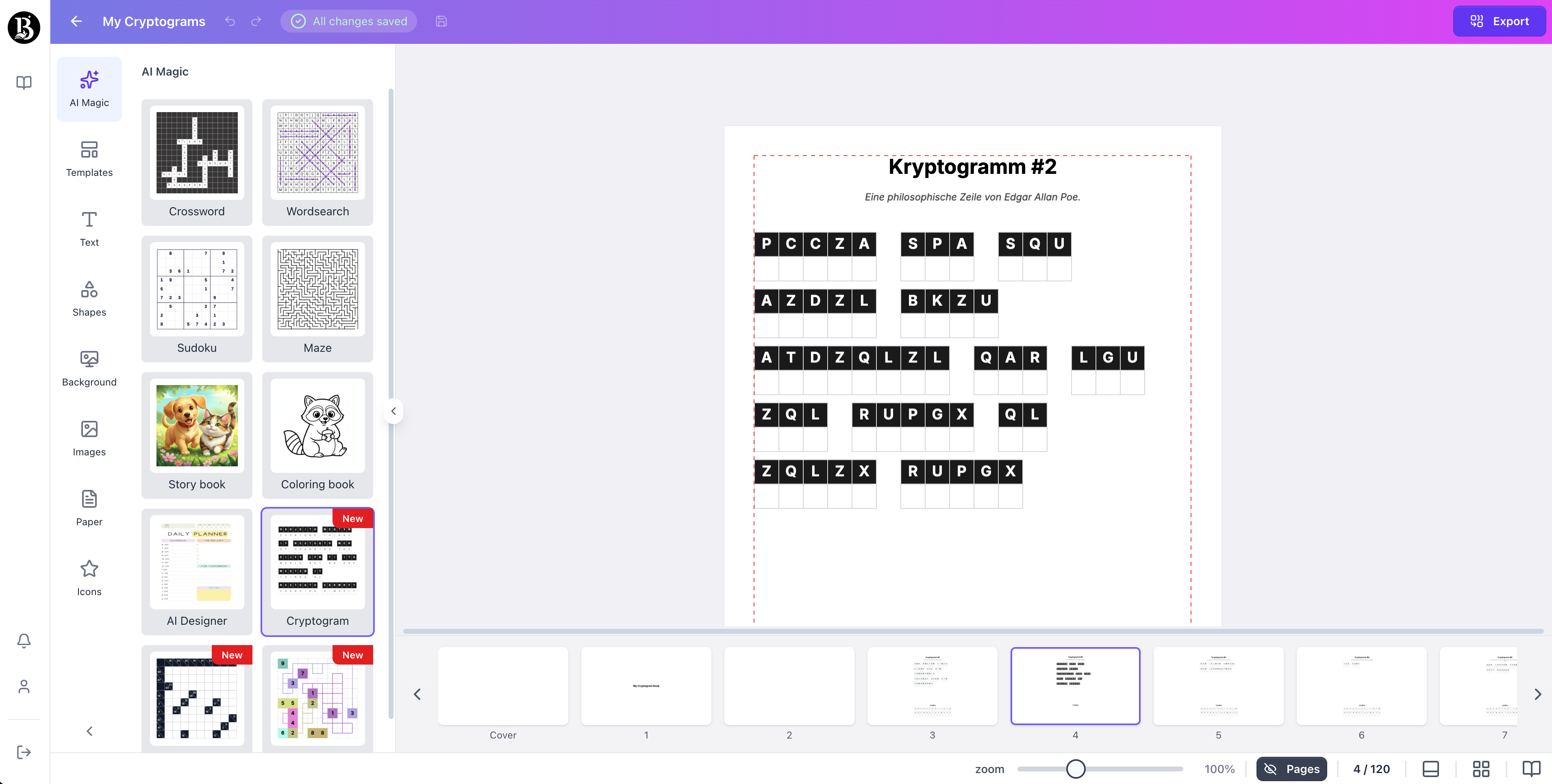 booksgenie.ai KDP Cryptogram screenshot