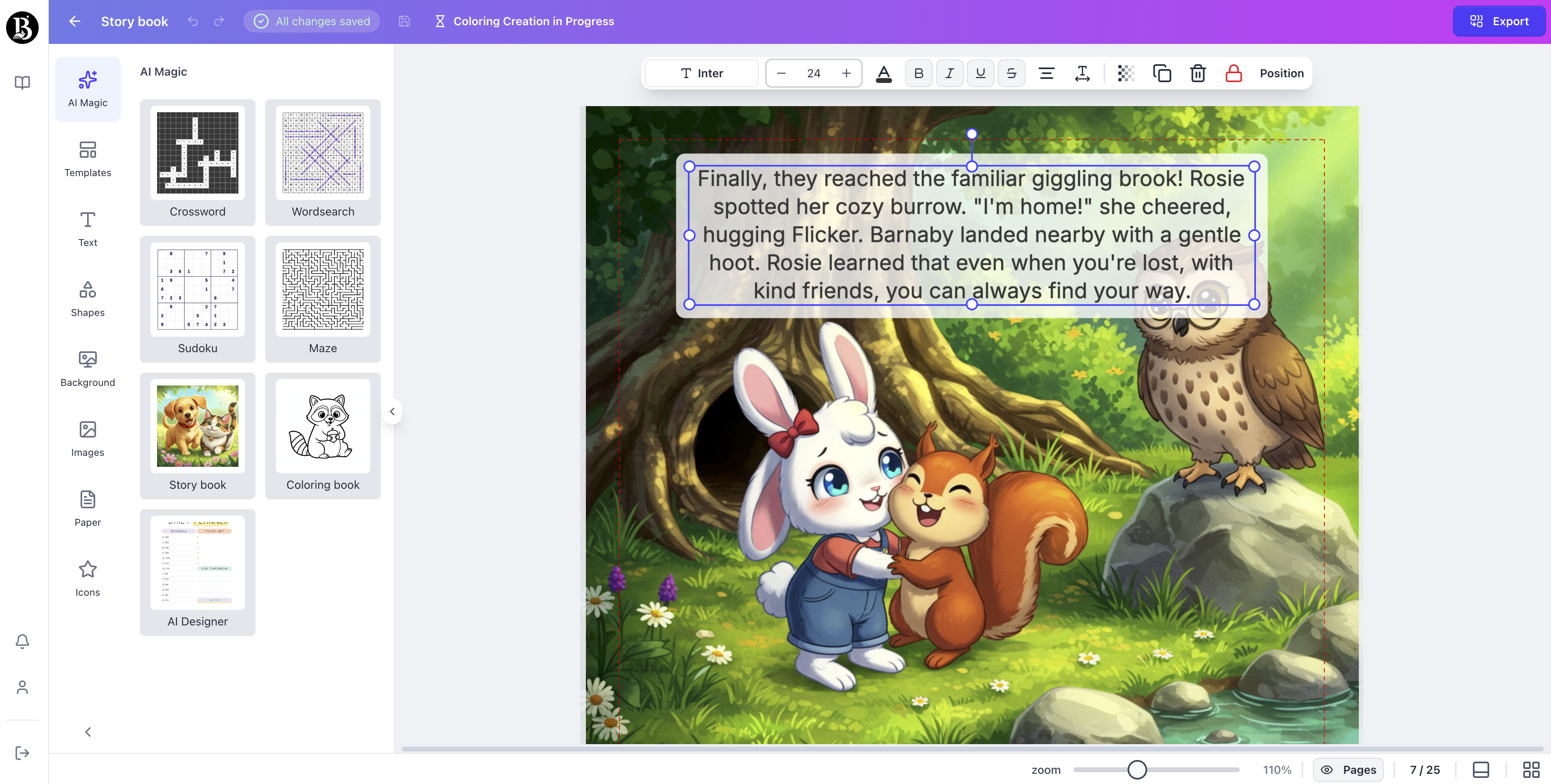 Children story page generated with booksgenie.ai