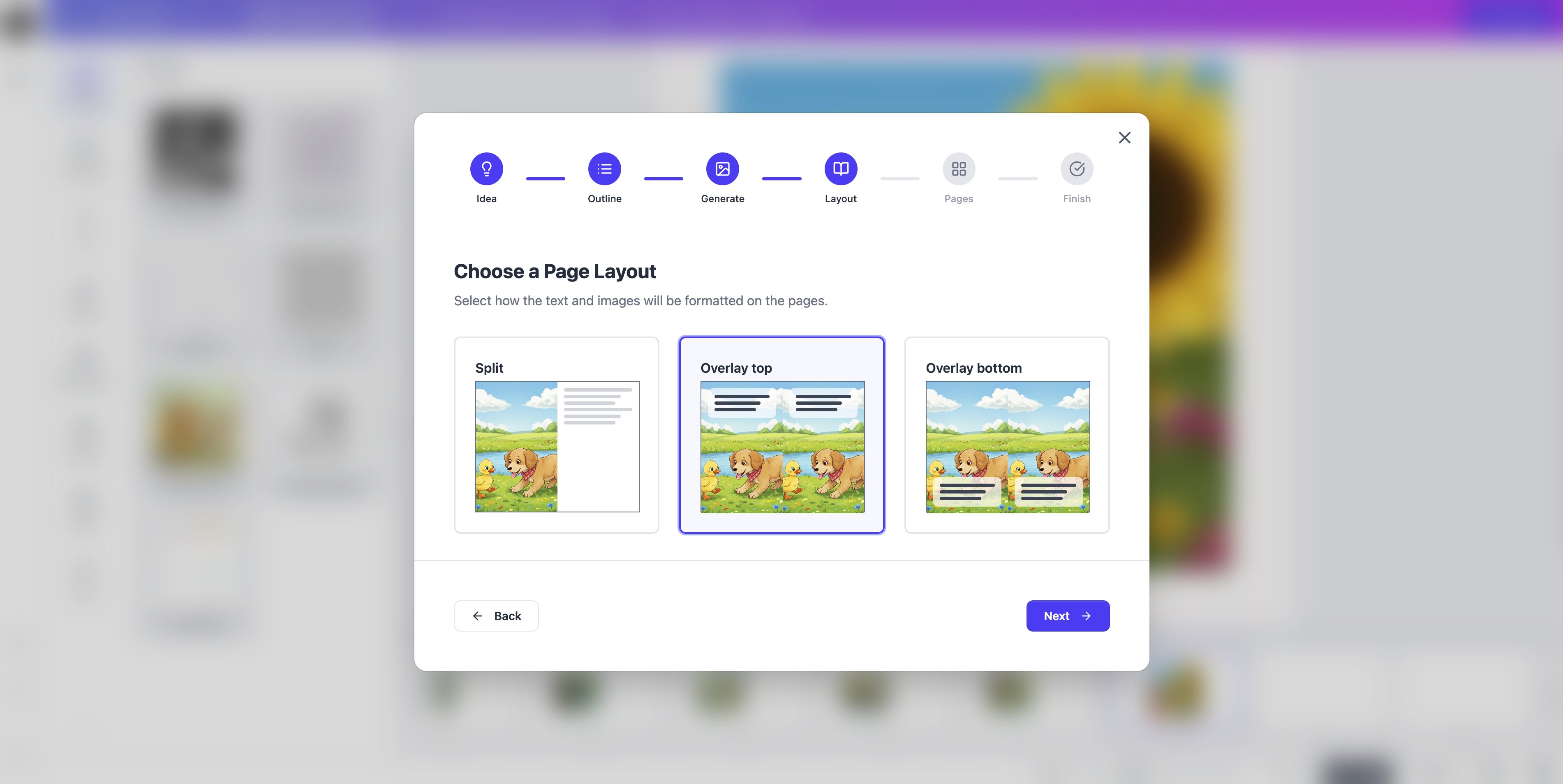 booksgenie.ai generate story layout screenshot