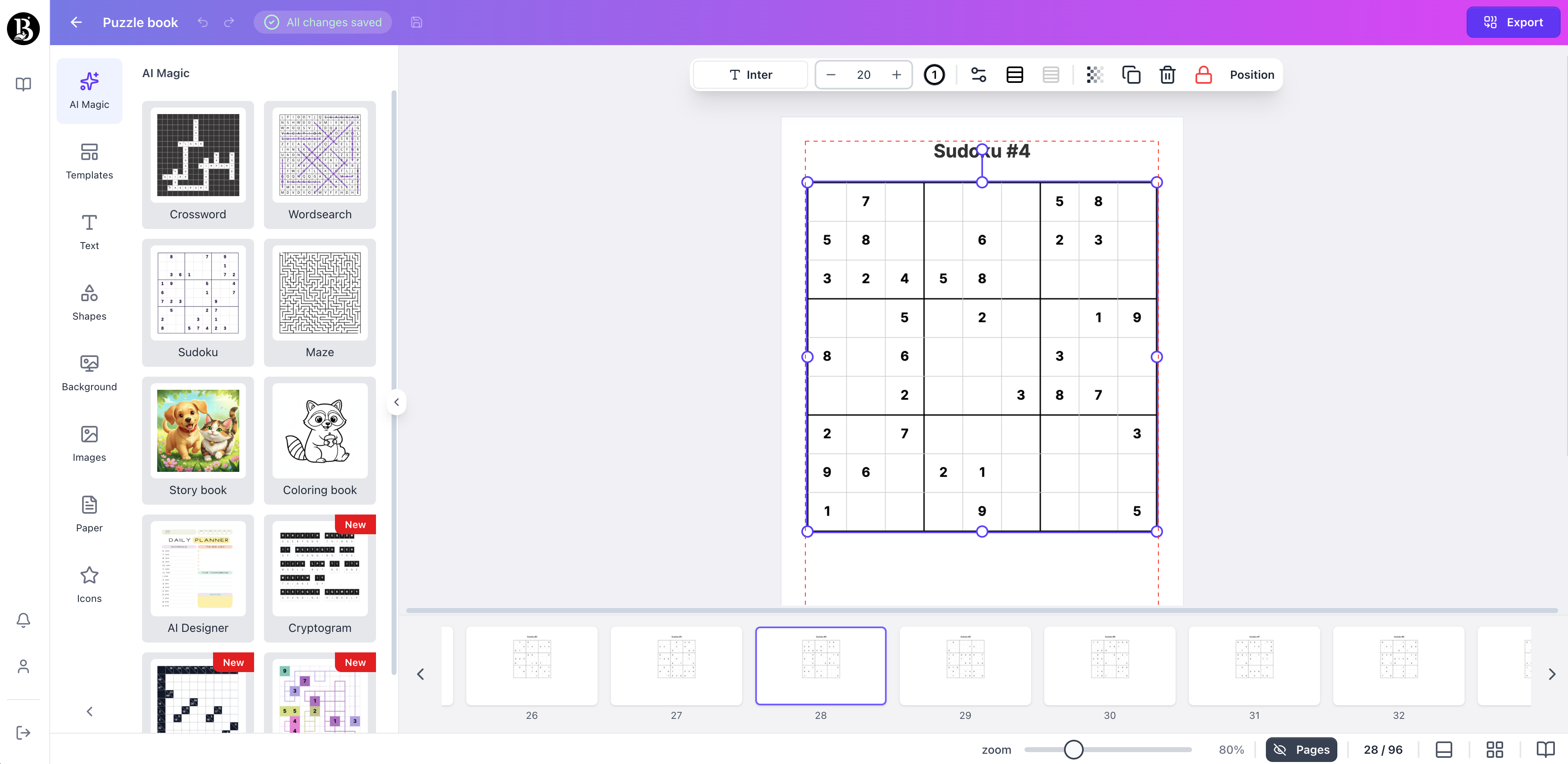 sudoku page generated with booksgenie.ai