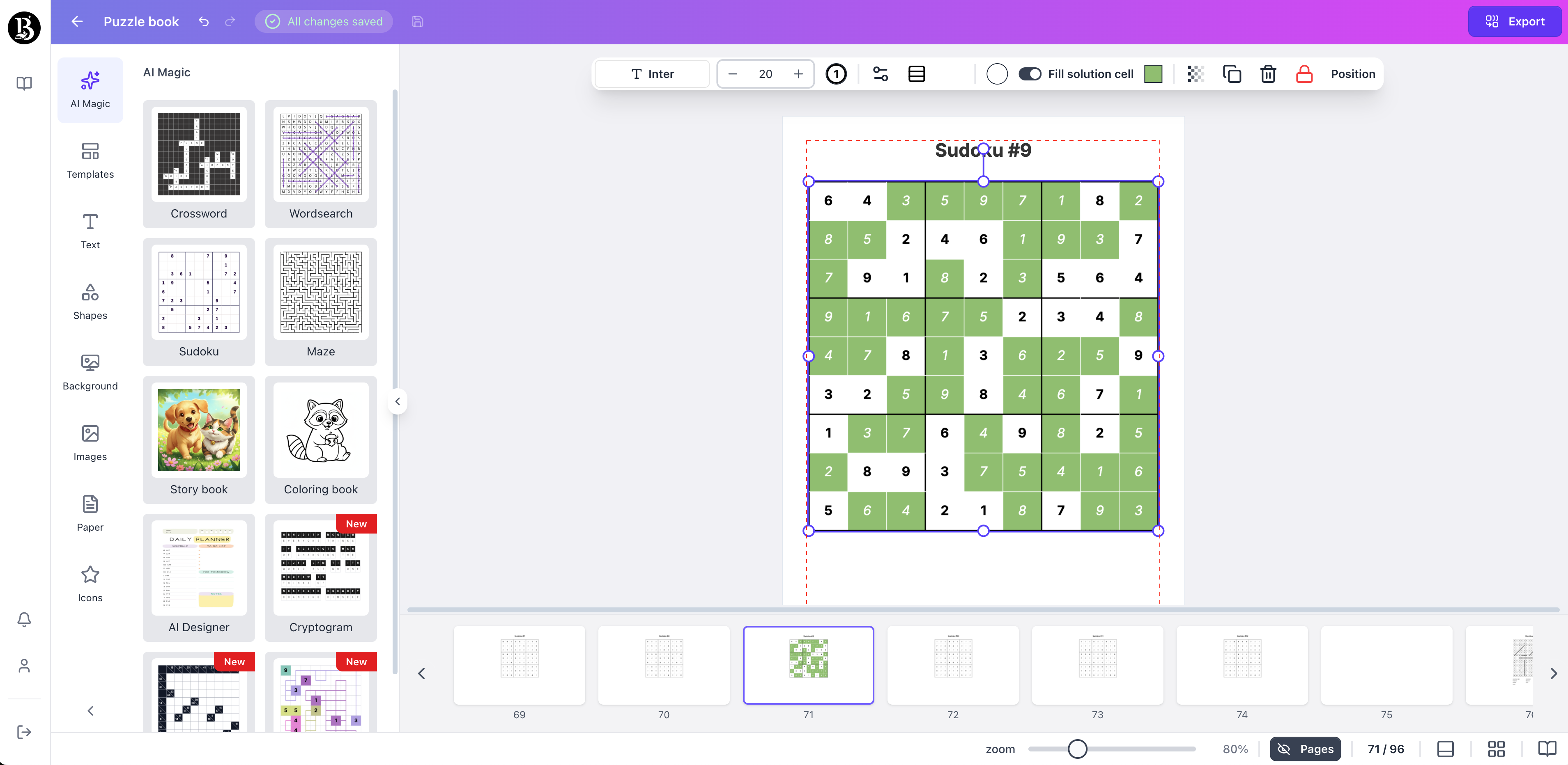 sudoku page generated with booksgenie.ai
