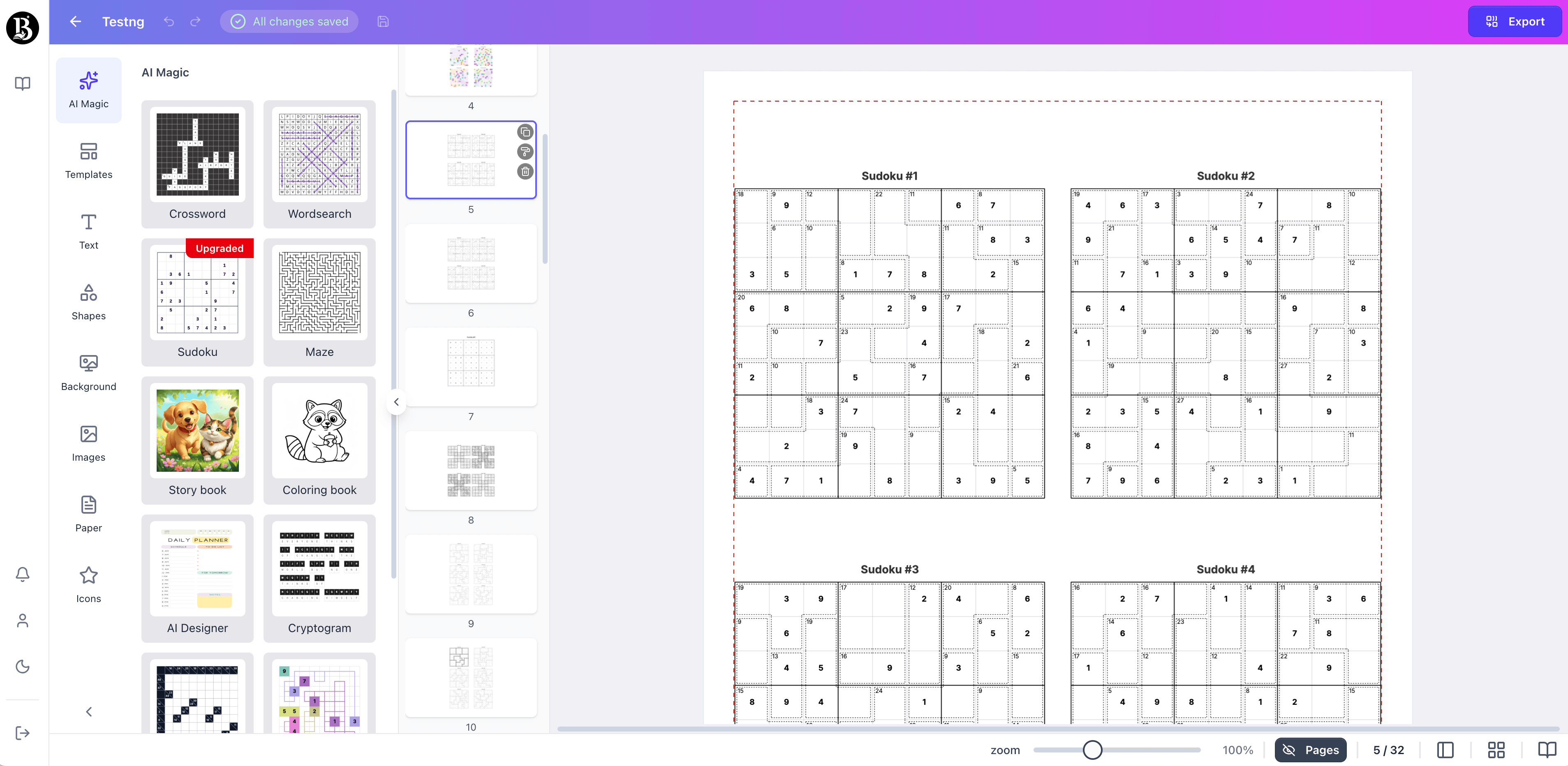 Killer Sudoku page generated with booksgenie.ai