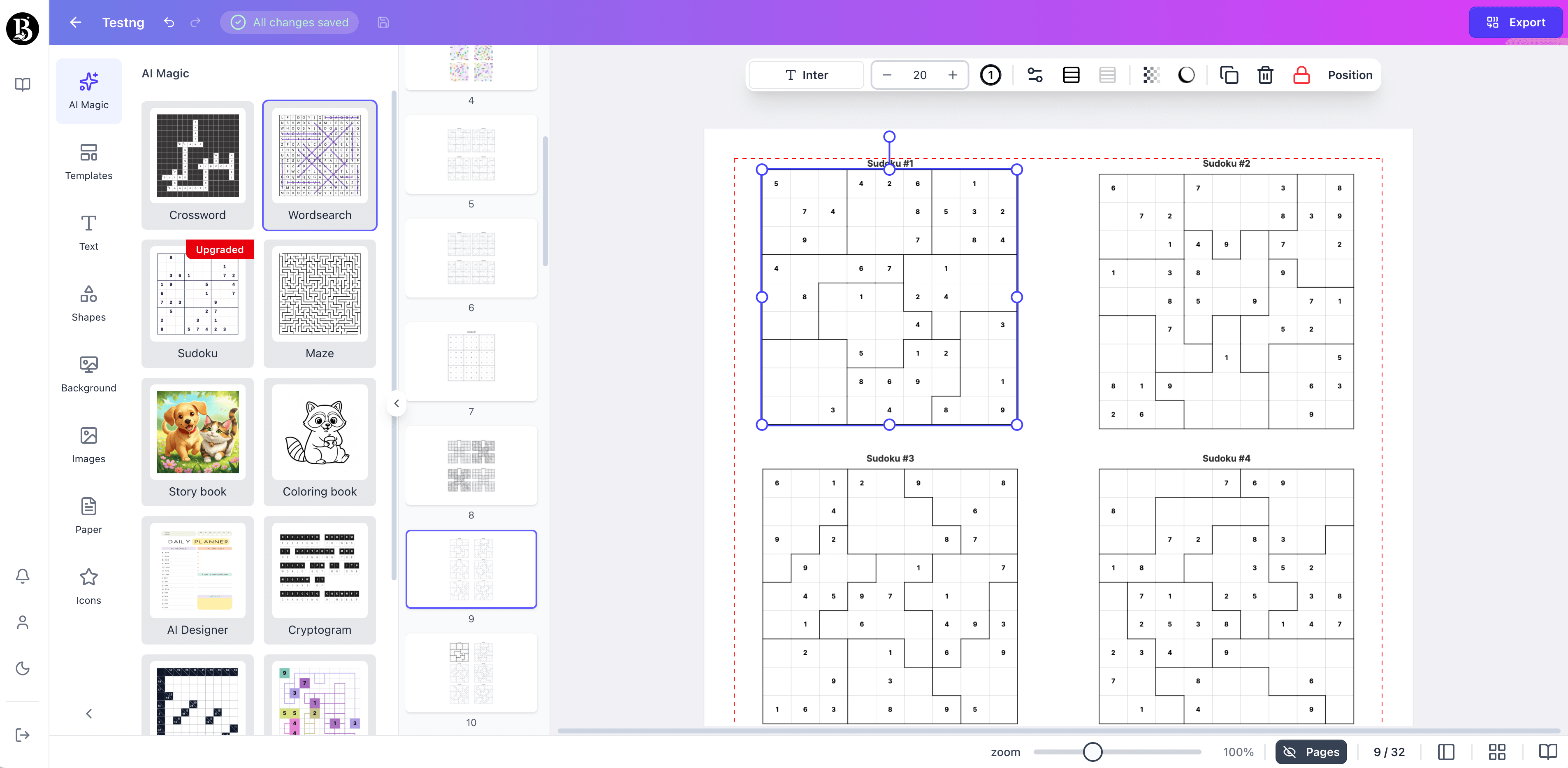 Jigsaw Sudoku page generated with booksgenie.ai
