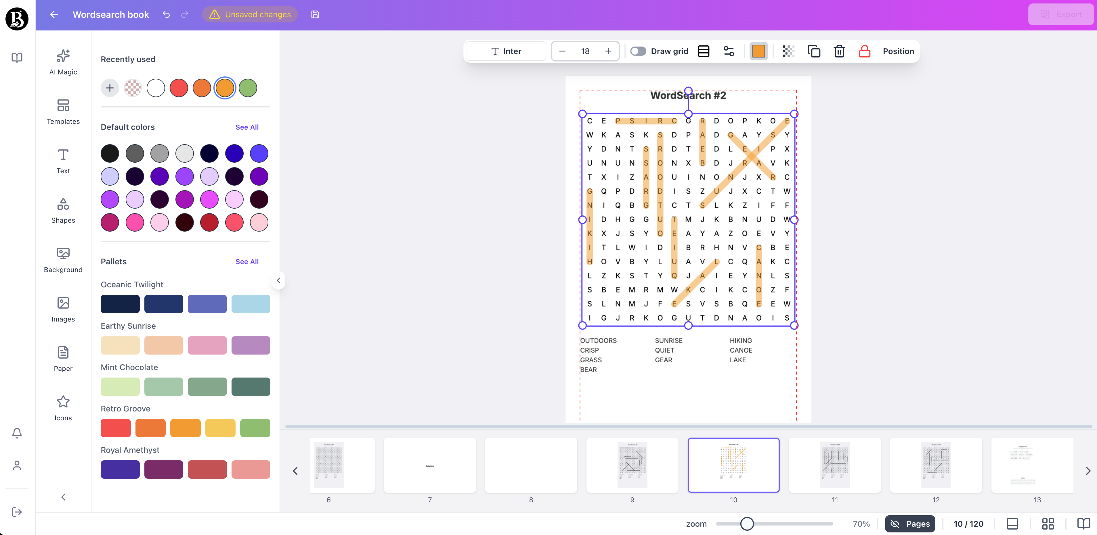 word search page generated with booksgenie.ai