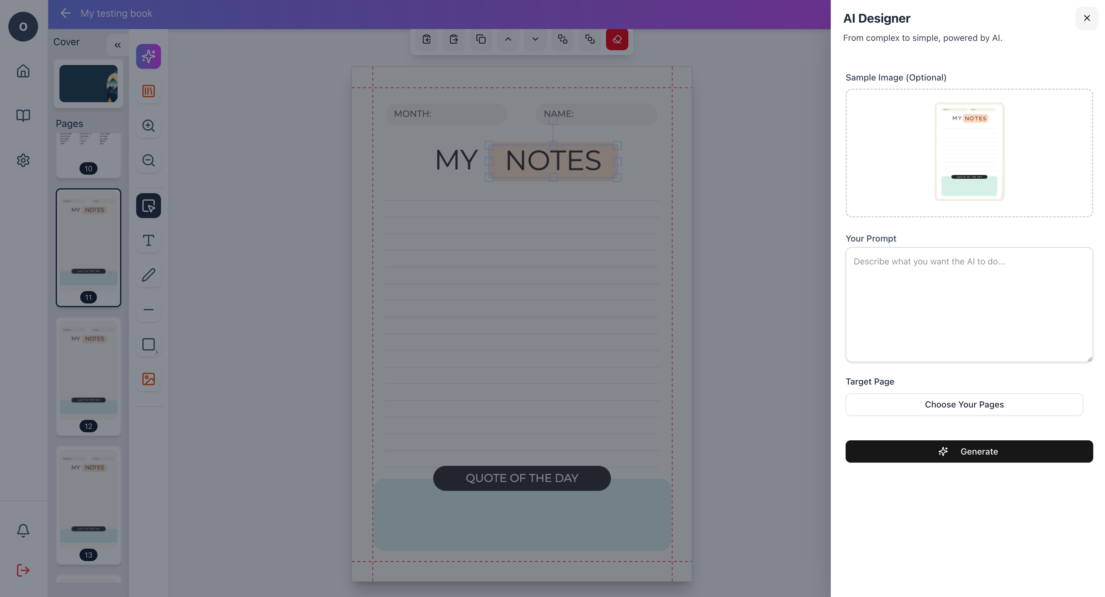 Screenshot of the BooksGenie.ai Generator